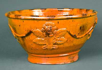 Redware Bowl with Applied Floral Decoration