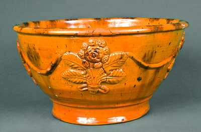 Redware Bowl with Applied Floral Decoration