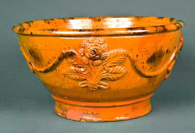 Redware Bowl with Applied Floral Decoration