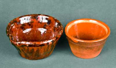 Lot of 2: Miniature Redware Milkpan and Miniature Redware Mixing Bowl