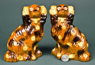 Pair of Redware Spaniels, probably Pennsylvania