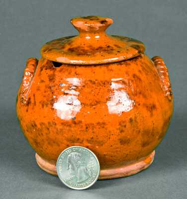 Diminutive Redware Lidded Sugar Bowl, PA origin