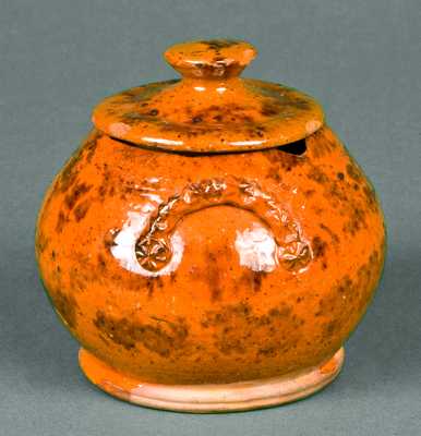Diminutive Redware Lidded Sugar Bowl, PA origin