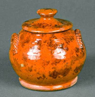 Diminutive Redware Lidded Sugar Bowl, PA origin
