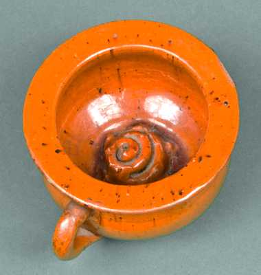 Miniature Whimsical Redware Potty with Poo Inside, probably PA