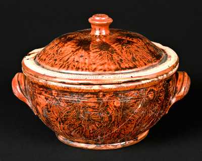 Redware Sugar Bowl with Seaweed Decoration