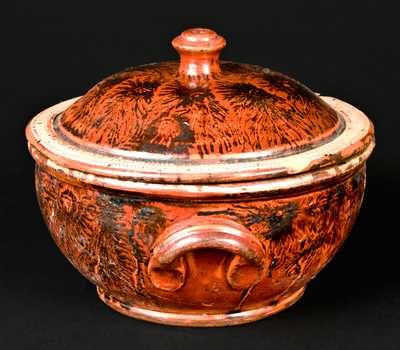 Redware Sugar Bowl with Seaweed Decoration