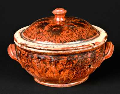 Redware Sugar Bowl with Seaweed Decoration