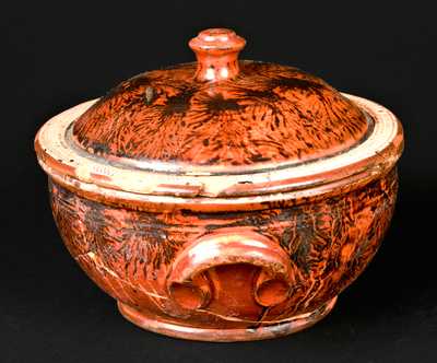 Redware Sugar Bowl with Seaweed Decoration