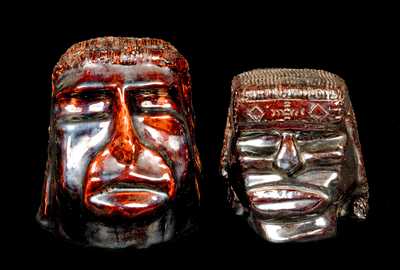 (2) Glazed Pottery American Indian Heads