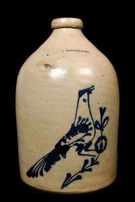 W. Roberts Binghampton, NY Stoneware Jug with Bird Decoration