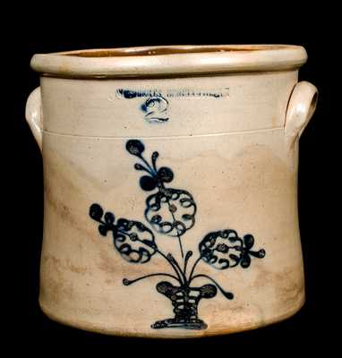 W. ROBERTS / BINGHAMTON NY Stoneware Crock with Flowering Urn