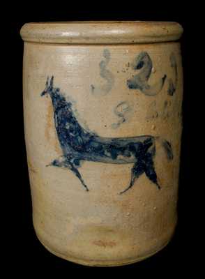 Very Rare Ohio Stoneware Crock with Incised Horse