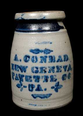 A. CONRAD / NEW GENEVA / FAYETTE CO. / PA Stoneware Canning Jar