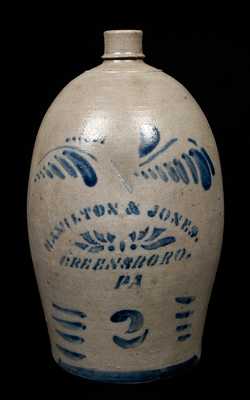 HAMILTON & JONES / GREENSBORO, / PA Stoneware Jug, Two-Gallon.