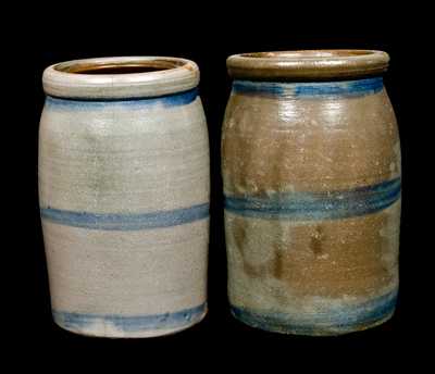 (2) Western PA Stoneware Wax Sealer with Cobalt Stripe Decoration
