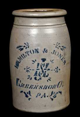 HAMILTON & JONES / GREENSBORO. / PA. Stoneware Jar