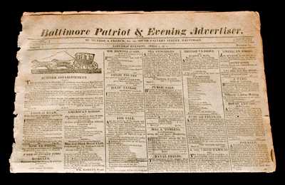 1814 Baltimore Newspaper w/ Henry Remmey Advertisement
