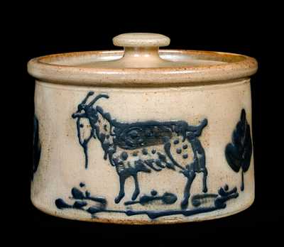 Dieboll Stoneware Lidded Butter Crock with Goat (Contemporary)