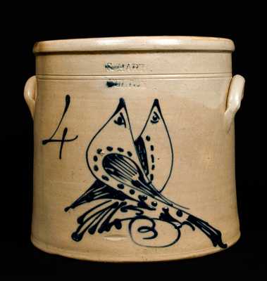 S. HART FULTON, NY Stoneware Crock w/ Double Bird Decoration