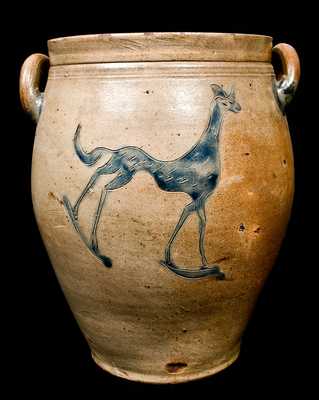 Early Manhattan Stoneware Crock with Incised Fox