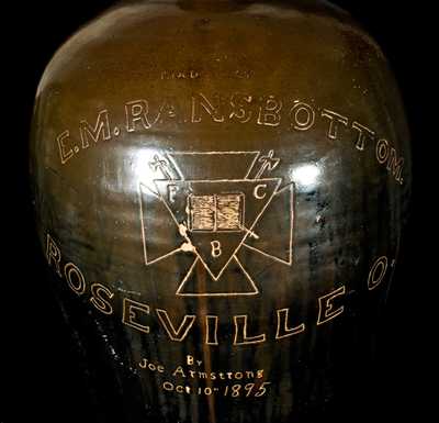 Extremely Large E. M. Ransbottom, Roseville, OH, 1895 Stoneware Jug Cooler