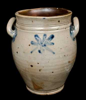 Early Open-handled Stoneware Jar with Asterisk Decoration
