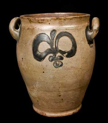 Early Manhattan Open-Handled Incised Stoneware Jar