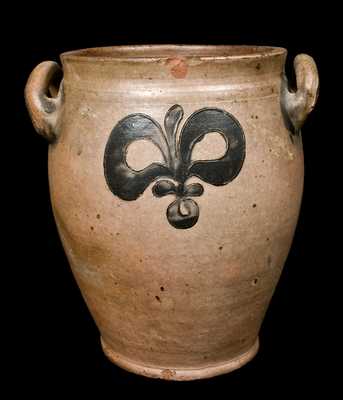 Early Manhattan Open-Handled Incised Stoneware Jar