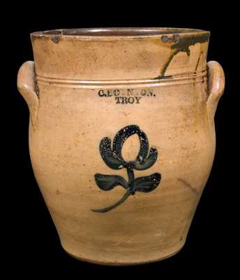 C. BOYNTON. / TROY Stoneware Jar with Cobalt Flower