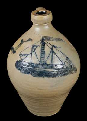 N. CLARK & CO. / MOUNT MORRIS (New York) Stoneware Incised Ship Jug