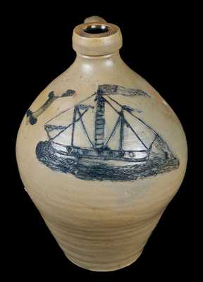 N. CLARK & CO. / MOUNT MORRIS Incised Ship Jug