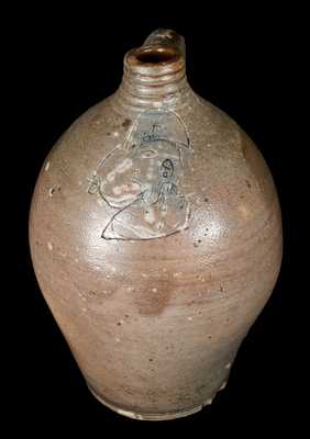Extremely Rare Stoneware Jug with Incised General Bust, Hartford, CT