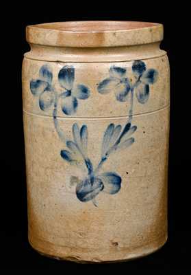 Unusual Baltimore Clover Decorated Stoneware Crock