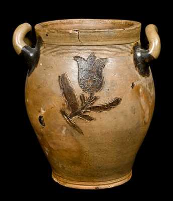 Early Manhattan Stoneware Jar with Manganese Decoration