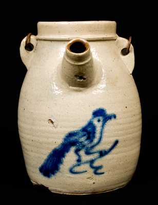 Stoneware Batter Pail with Cobalt Bird Decoration