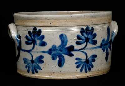 Stoneware Butter Crock with Cobalt Floral Decoration