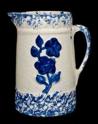 Spongeware Pitcher with Raised Floral Design