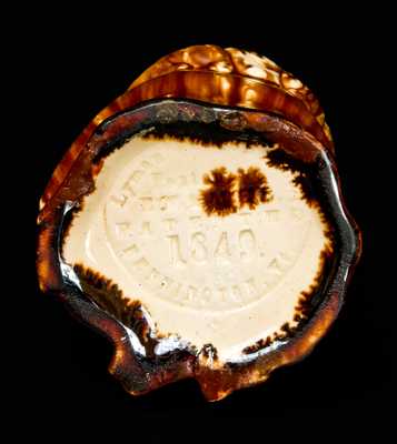 Lyman Fenton & Co / Fenton / ENAMEL / PATENTED / 1849 / BENNINGTON, Vt. Rockingham Lidded Toby Jar