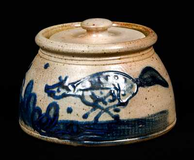 Diebboll Stoneware Lidded Jar with Fox and Rabbit (Contemporary)