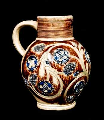 Very Fine Westerwald Bulbous Stoneware Jug, c1690