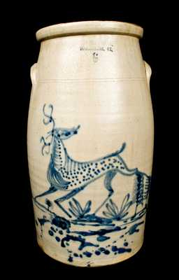 F. WOODWORTH / BURLINGTON, VT Stoneware Churn with Deer