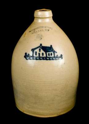 A.O. Whittemore / Havana, NY Stoneware Jug w/ House