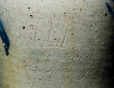 S. Bell & Son Stoneware Crock w/ Incised House & Strasburg Inscription