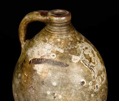 T. WARNE. CO, SOUTH AMBOY Stoneware Jug w/ Incised Bust of a Woman