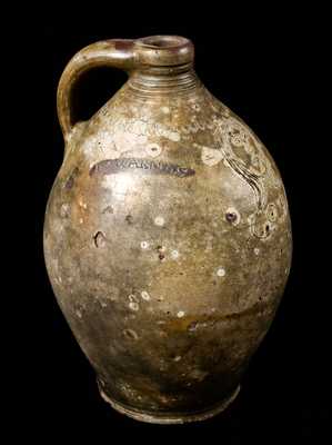 T. WARNE. CO, SOUTH AMBOY Stoneware Jug w/ Incised Bust of a Woman