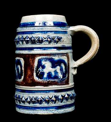 Very Fine Westerwald Tankard with Horse Design, c1720