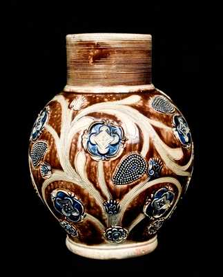 Very Fine Westerwald Bulbous Stoneware Jug, c1690