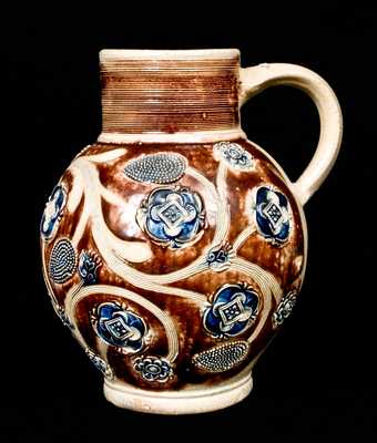 Very Fine Westerwald Bulbous Stoneware Jug, c1690
