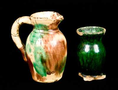 Bell Family, Shenandoah Valley Redware Miniature Pitcher and Vase